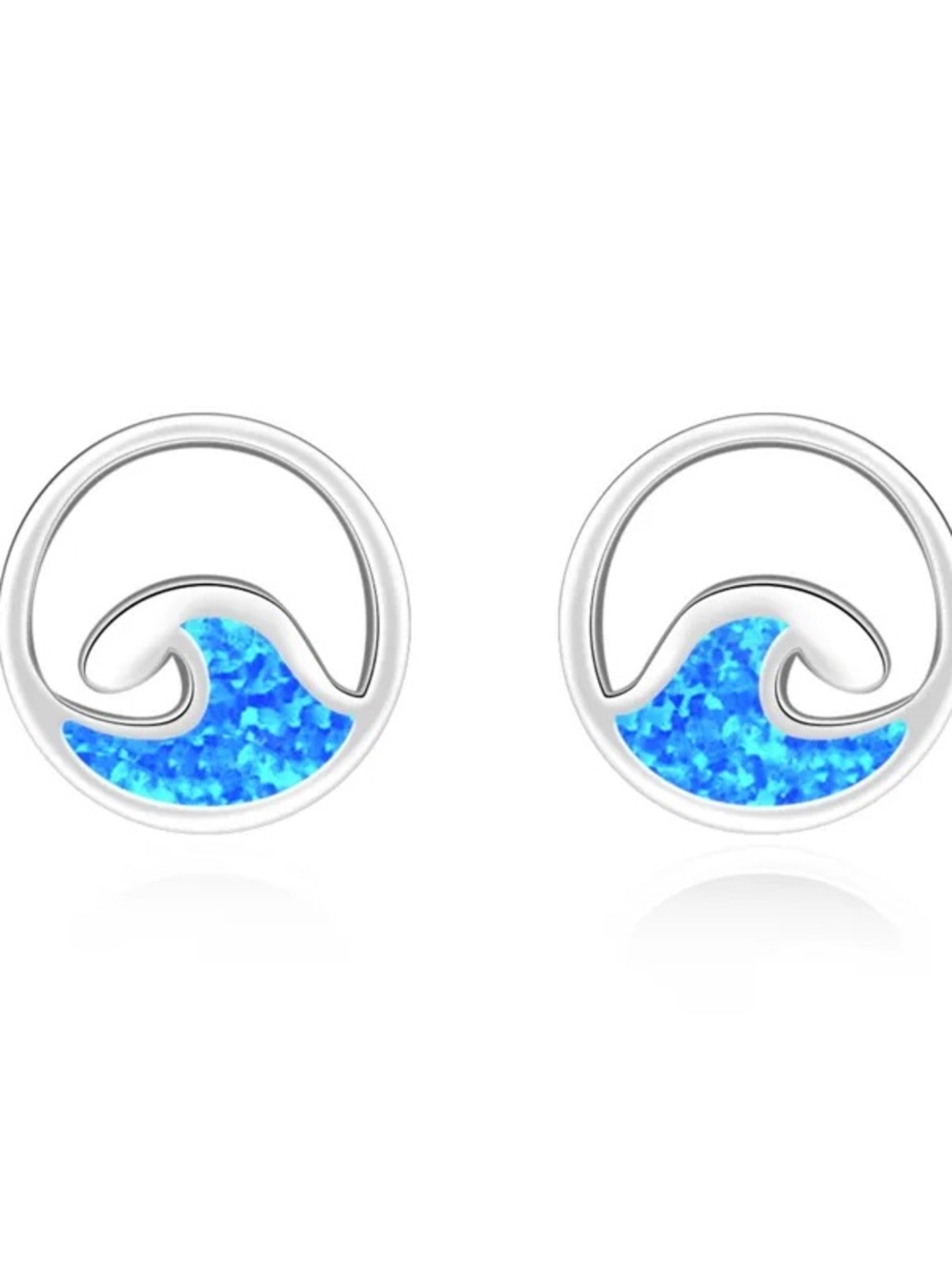 Sterling Silver Blue Opal Wave Stud Earrings